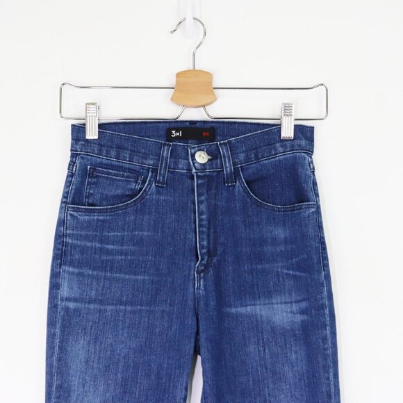 3x1 High Rise Ankle Crop Raw Hem Skinny Jeans Sally Medium Wash‎ Cotton Blend 24 - Picture 6 of 10